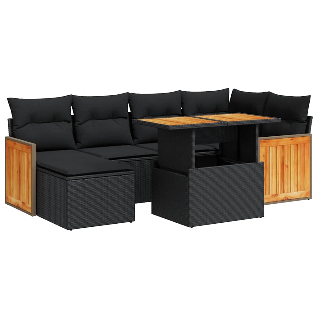 Thumbnail - vidaXL 7-tlg. Garten-Sofagarnitur mit Kissen Schwarz Poly Rattan