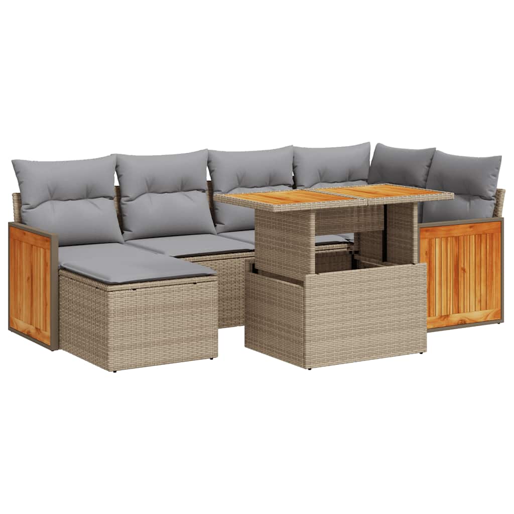 Thumbnail - vidaXL 7-tlg. Garten-Sofagarnitur mit Kissen Beige Poly Rattan Akazie