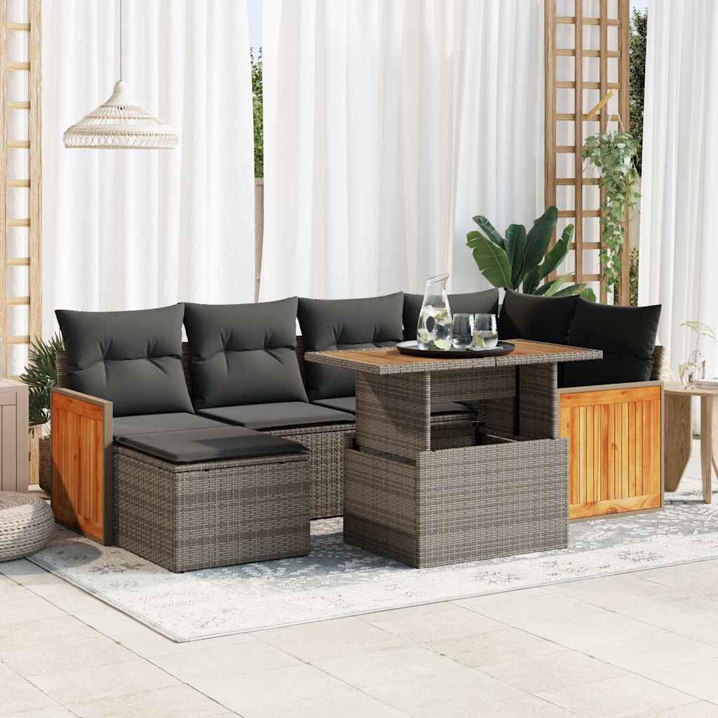 vidaXL 8-tlg. Garten-Sofagarnitur mit Kissen Grau Poly Rattan Akazie