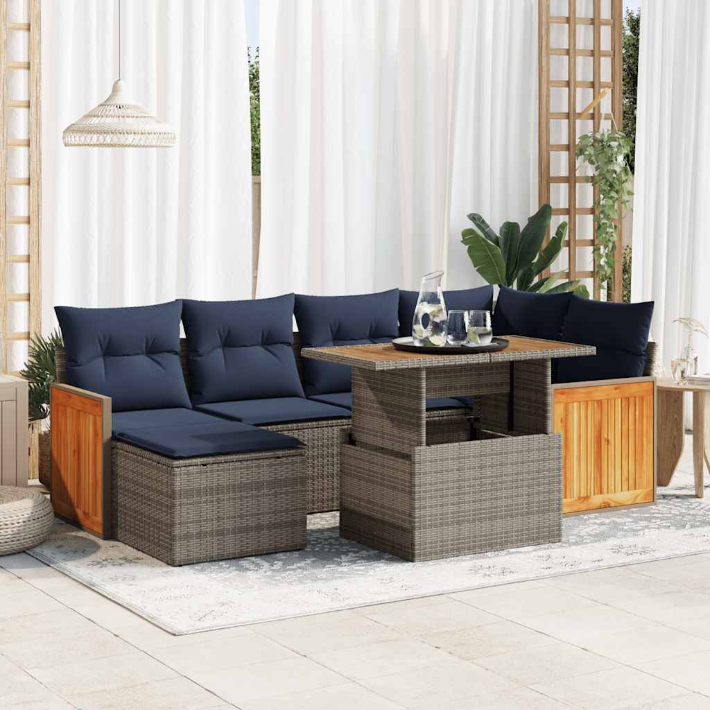 vidaXL 7-tlg. Garten-Sofagarnitur mit Kissen Schwarz Poly Rattan
