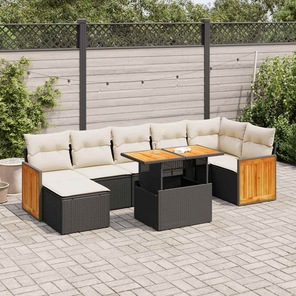 vidaXL 7-tlg. Garten-Sofagarnitur mit Kissen Schwarz Poly Rattan