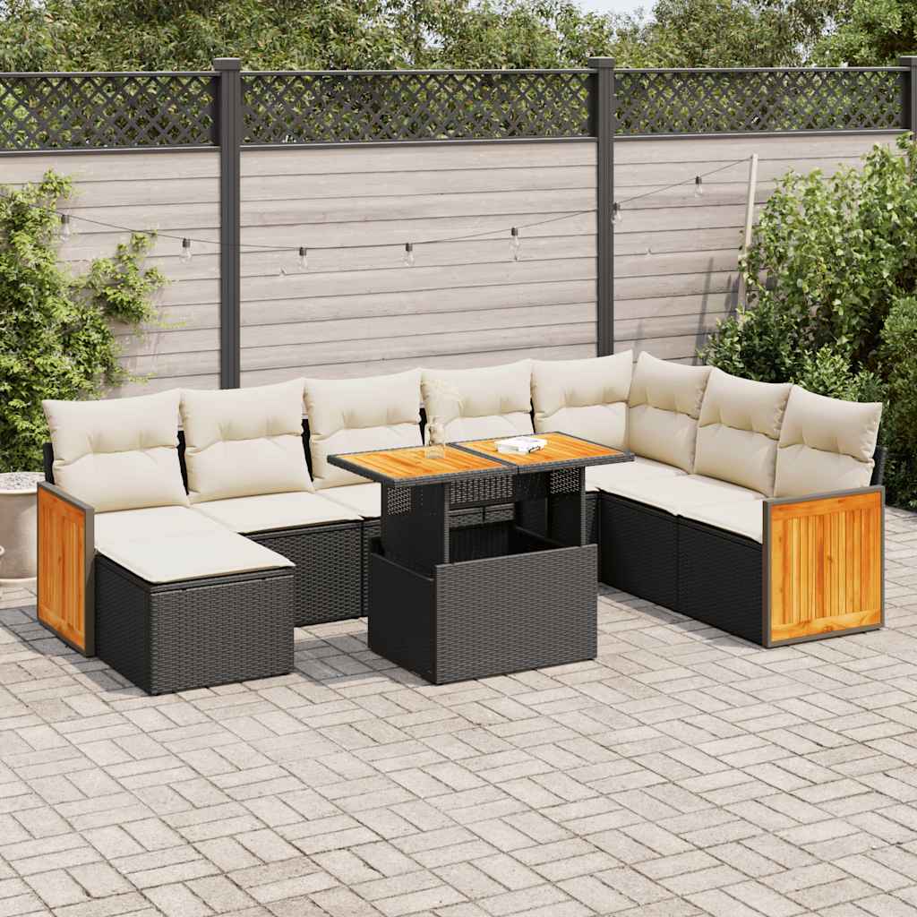 vidaXL 7-tlg. Garten-Sofagarnitur mit Kissen Schwarz Poly Rattan