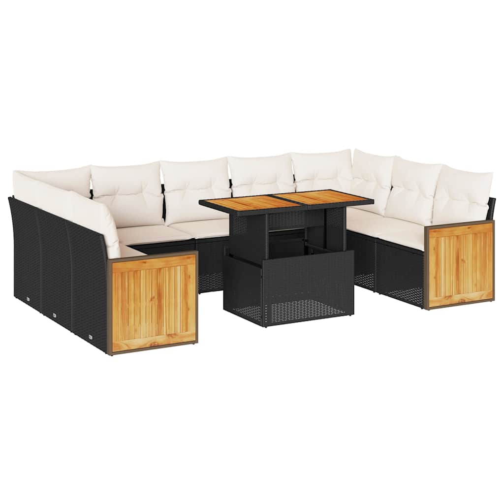 Thumbnail - vidaXL 10-tlg. Garten-Sofagarnitur mit Kissen Schwarz Poly Rattan