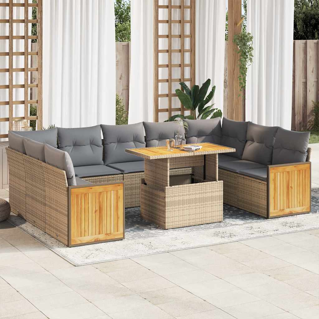 vidaXL Set canapele de grădină cu perne, 10 piese, bej, poliratan