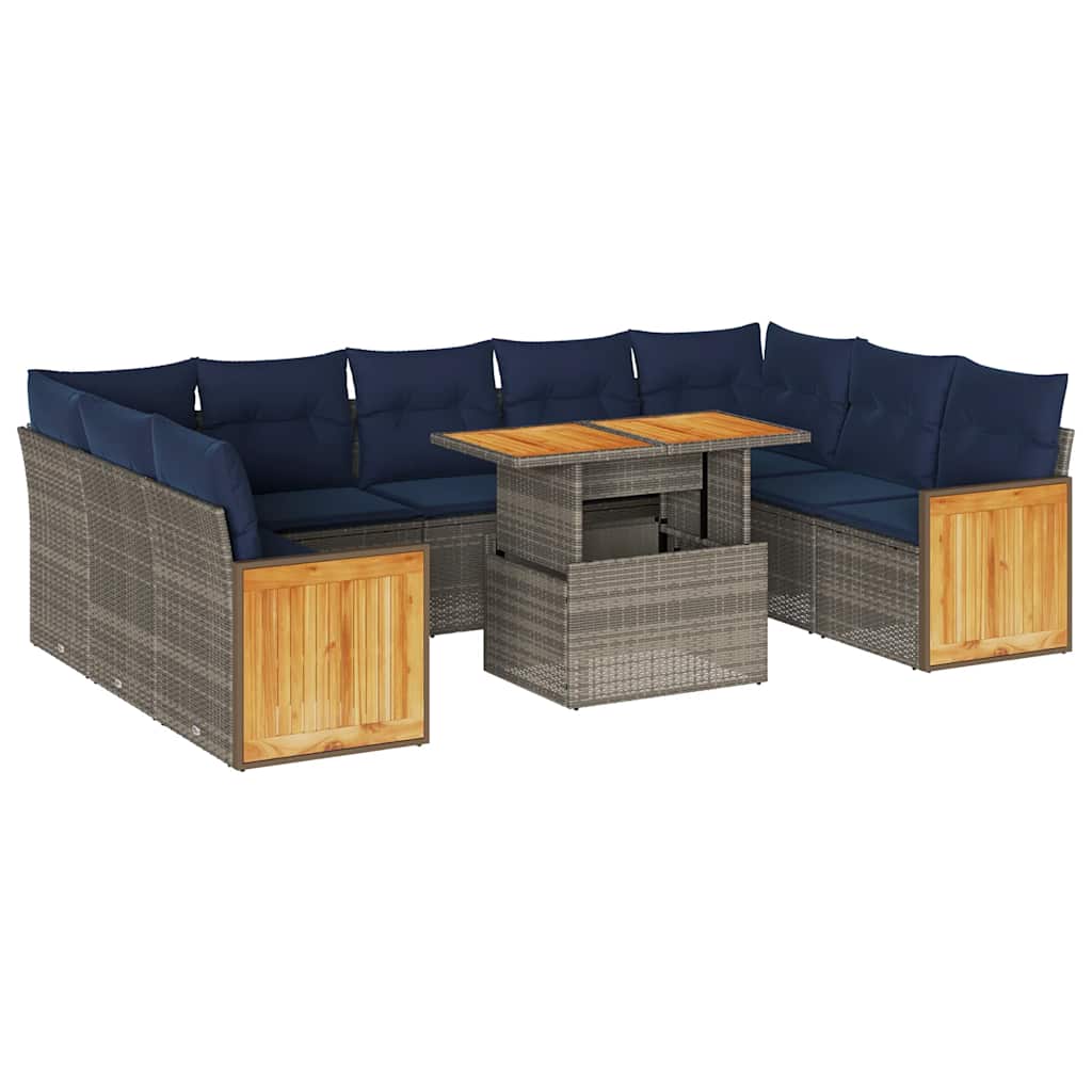 Thumbnail - vidaXL 10-tlg. Garten-Sofagarnitur mit Kissen Grau Poly Rattan Akazie
