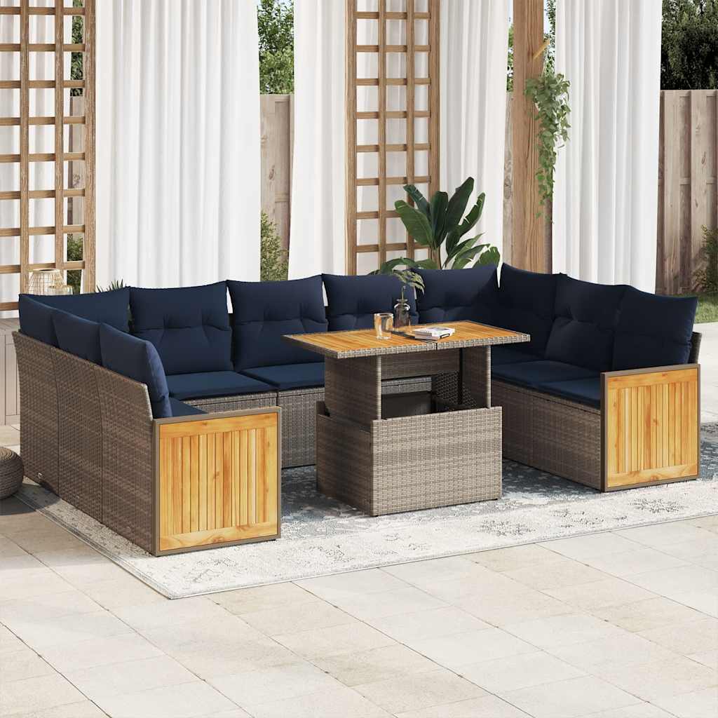 Thumbnail - vidaXL 10-tlg. Garten-Sofagarnitur mit Kissen Grau Poly Rattan Akazie