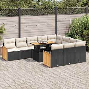 Vrtna sedežna garnitura 11-delna z blazinami poli ratan akacija