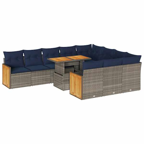 vidaXL 11-osaline aiadiivani komplekt patjadega, hall, rotang/akaatsia