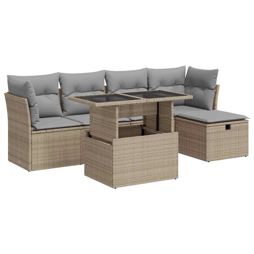 Thumbnail - vidaXL 6-tlg. Garten-Sofagarnitur mit Kissen Beige Poly Rattan