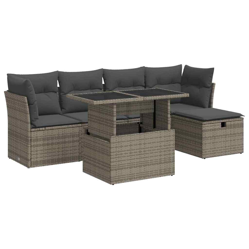 Thumbnail - vidaXL 6-tlg. Garten-Sofagarnitur mit Kissen Grau Poly Rattan