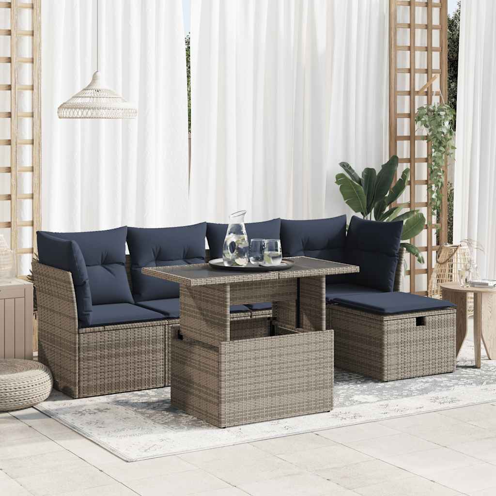 vidaXL Set mobilier grădină cu perne 6 piese gri poliratan/lemn acacia