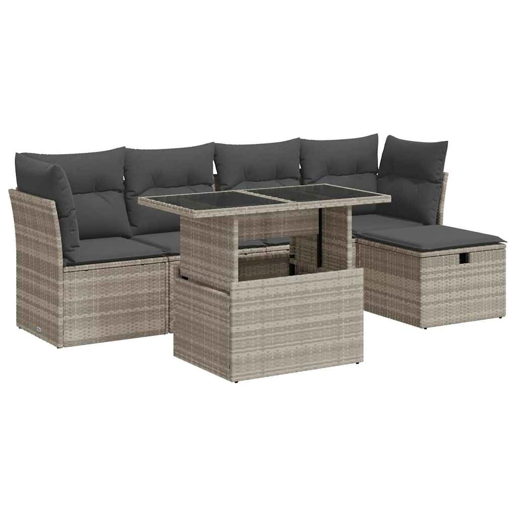 Thumbnail - vidaXL 6-tlg. Garten-Sofagarnitur mit Kissen Hellgrau Poly Rattan