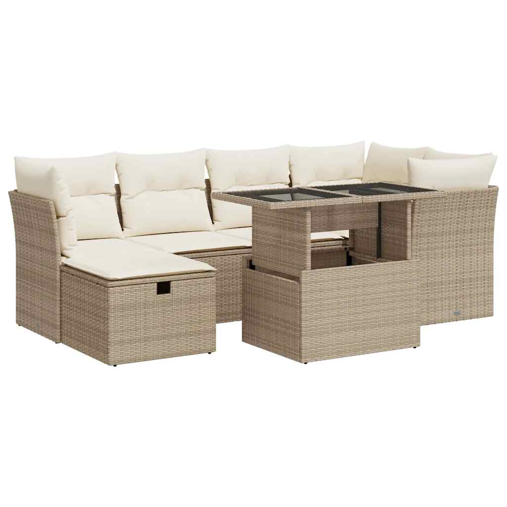 Thumbnail - vidaXL 7-tlg. Garten-Sofagarnitur mit Kissen Beige Poly Rattan