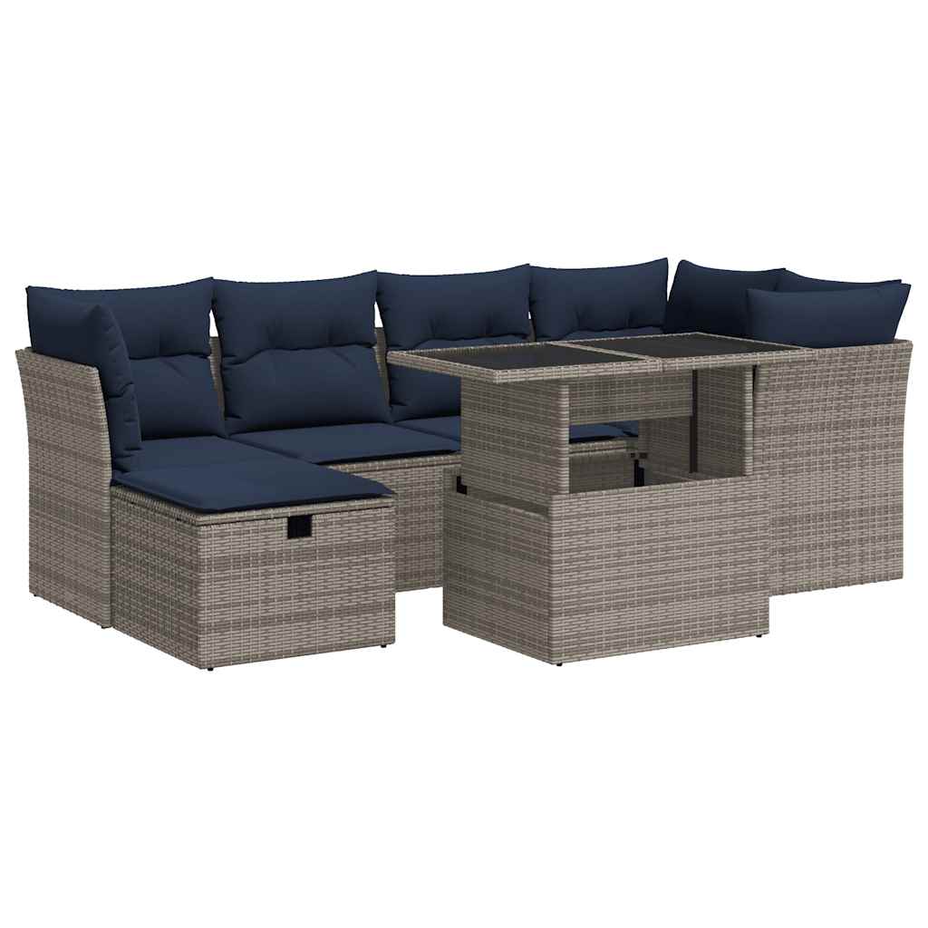 Thumbnail - vidaXL 7-tlg. Garten-Sofagarnitur mit Kissen Grau Poly Rattan Akazie