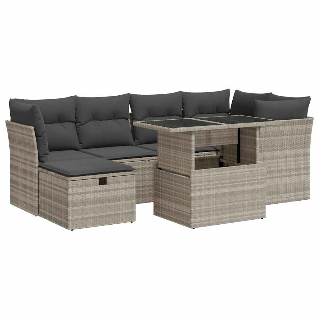 Thumbnail - vidaXL 7-tlg. Garten-Sofagarnitur mit Kissen Hellgrau Poly Rattan
