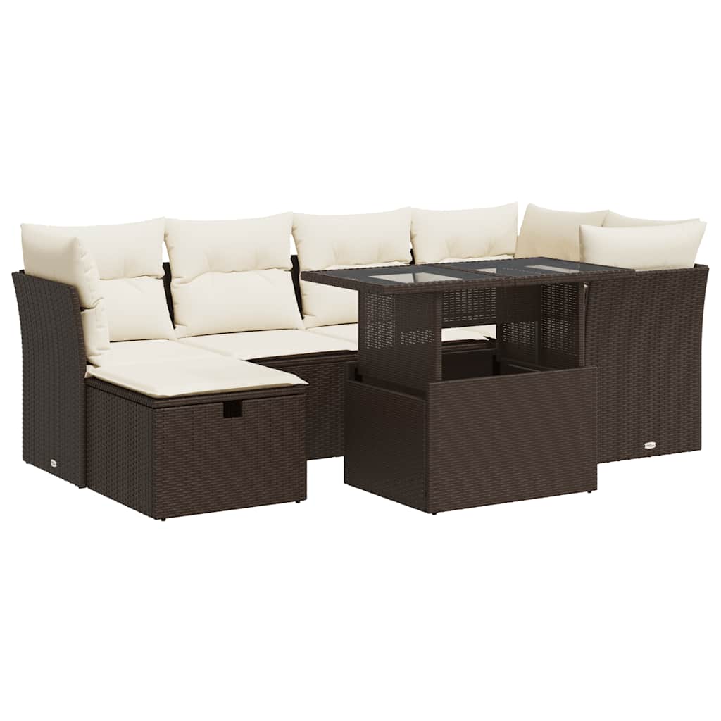 Thumbnail - vidaXL 7-tlg. Garten-Sofagarnitur mit Kissen Braun Poly Rattan