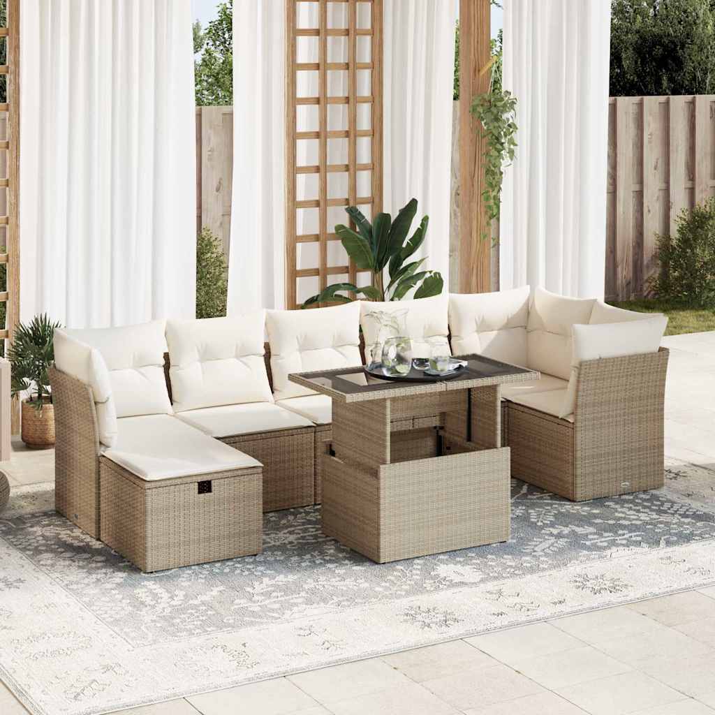 vidaXL 8-tlg. Garten-Sofagarnitur mit Kissen Beige Poly Rattan