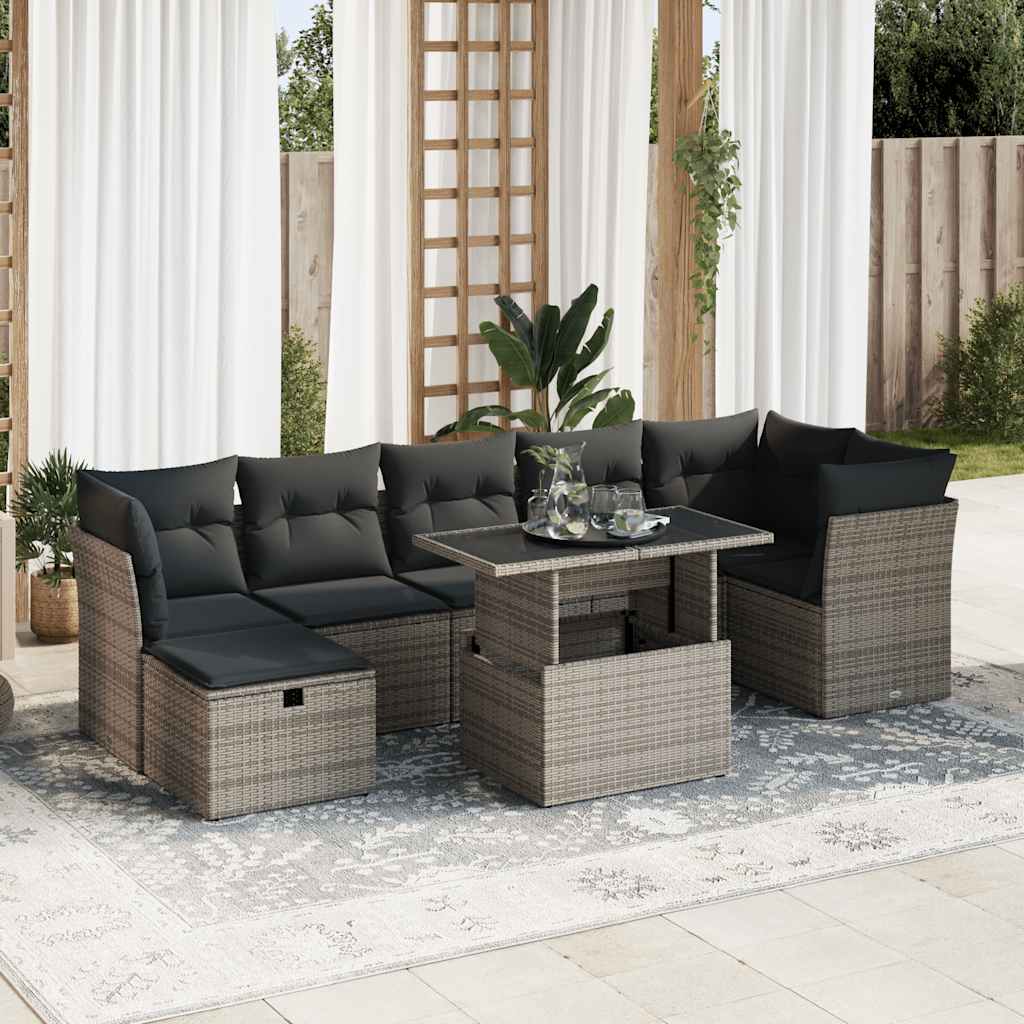 vidaXL 8-tlg. Garten-Sofagarnitur mit Kissen Grau Poly Rattan