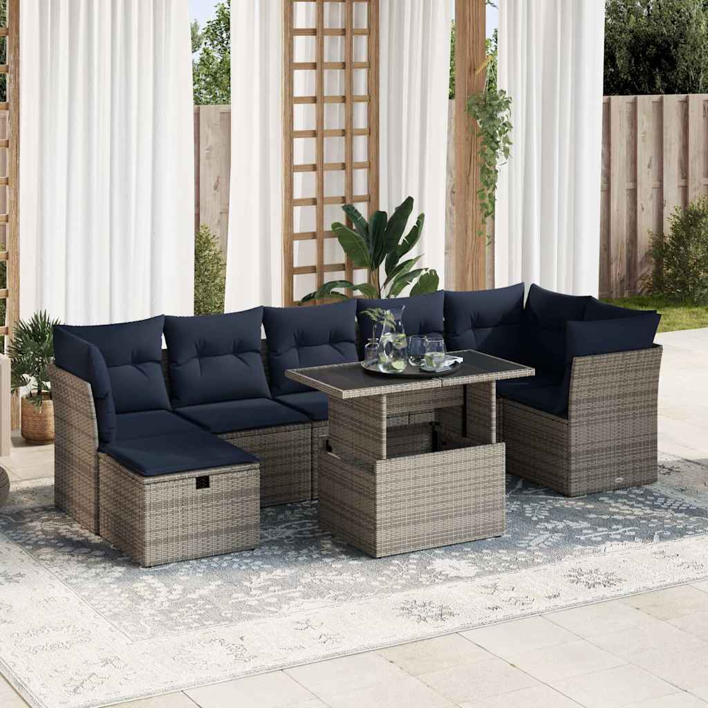 vidaXL 8-tlg. Garten-Sofagarnitur mit Kissen Braun Poly Rattan Akazie