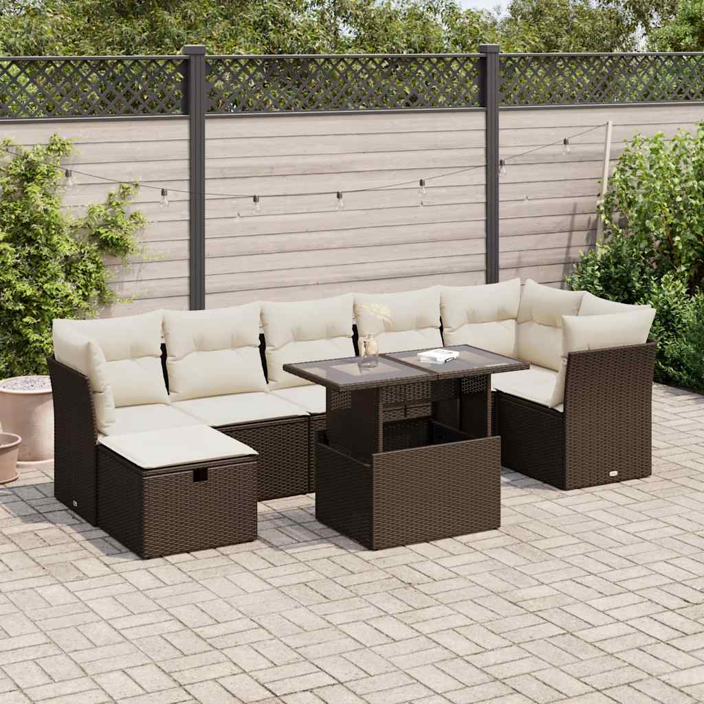 vidaXL 8-tlg. Garten-Sofagarnitur mit Kissen Braun Poly Rattan