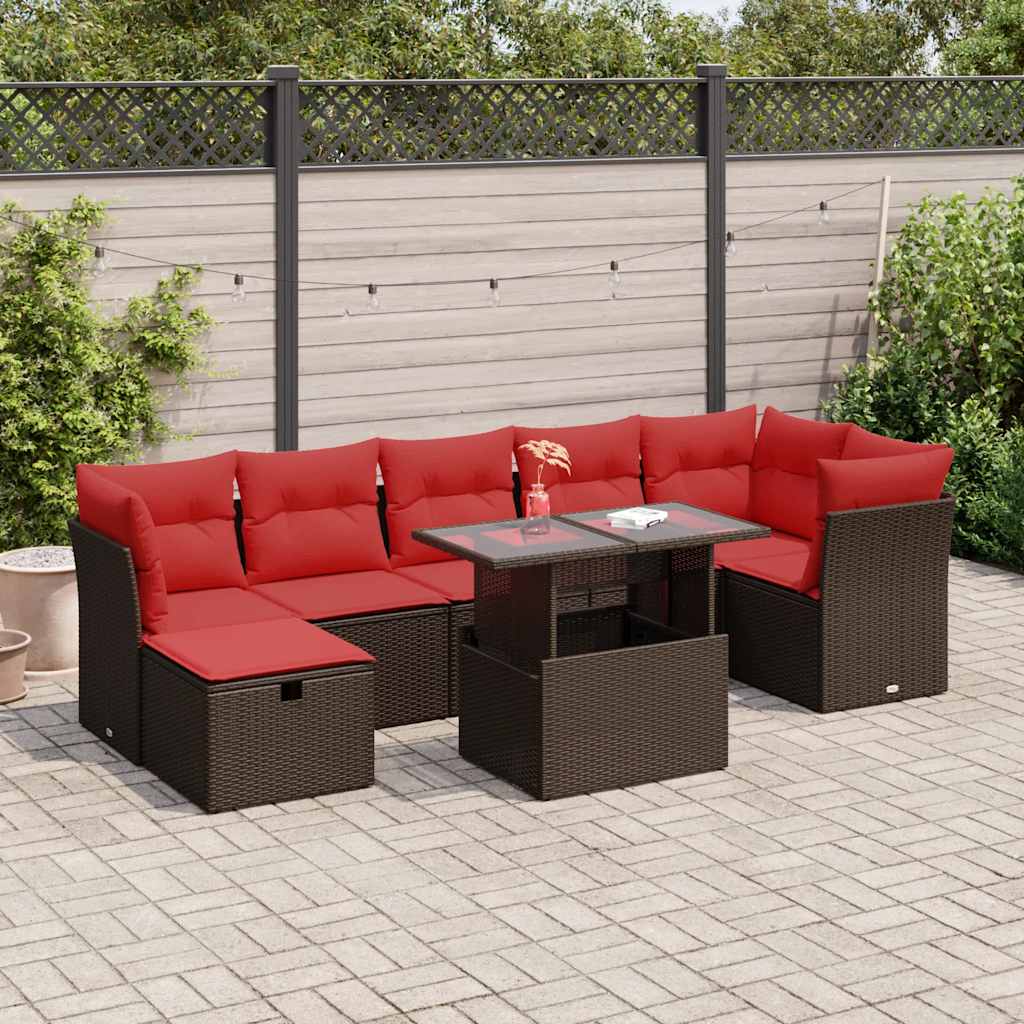 vidaXL 8-tlg. Garten-Sofagarnitur mit Kissen Schwarz Poly Rattan