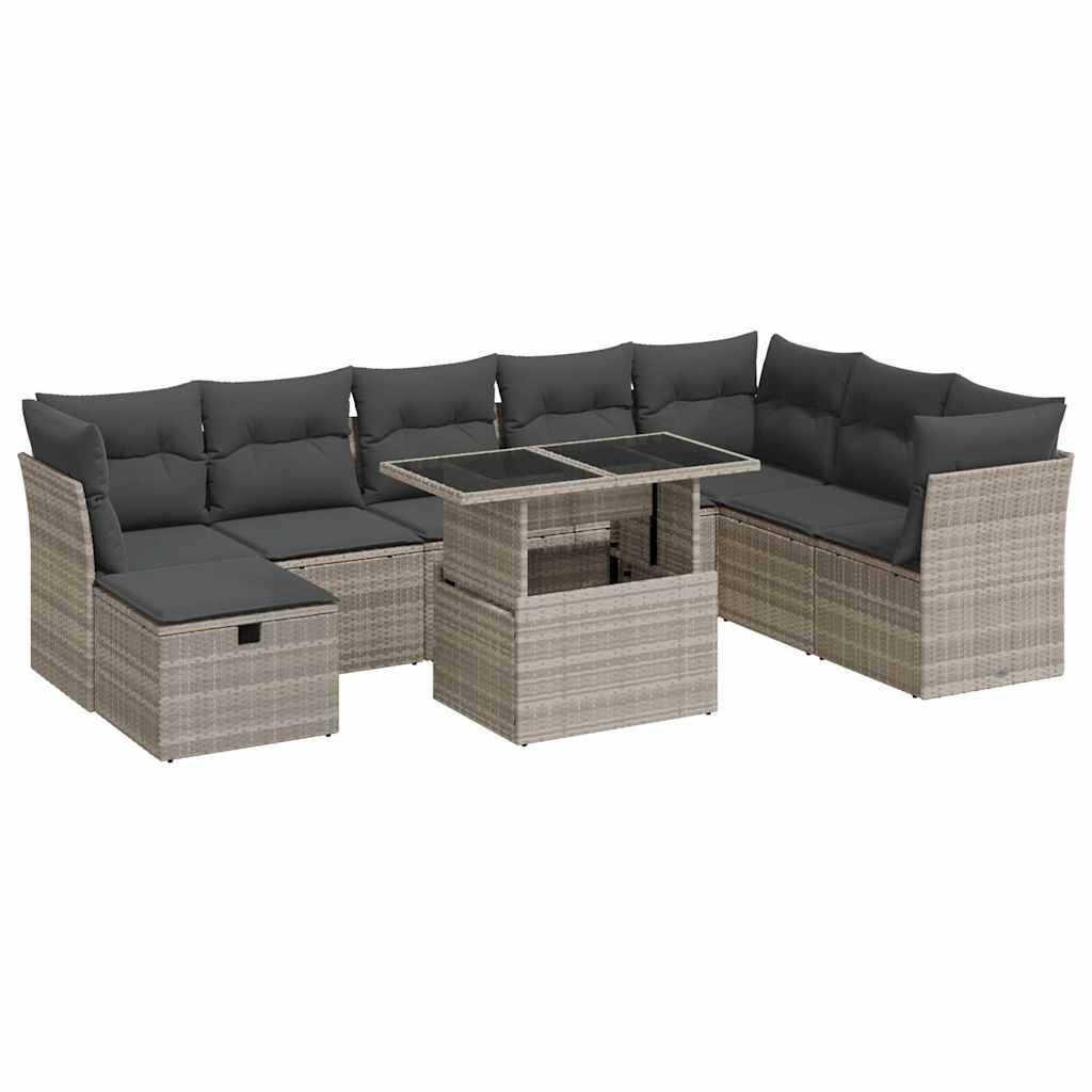 Thumbnail - vidaXL 9-tlg. Garten-Sofagarnitur mit Kissen Hellgrau Poly Rattan