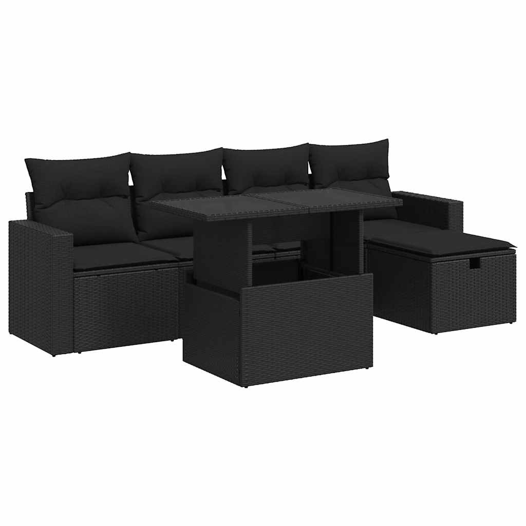 Thumbnail - vidaXL 6-tlg. Garten-Sofagarnitur mit Kissen Schwarz Poly Rattan