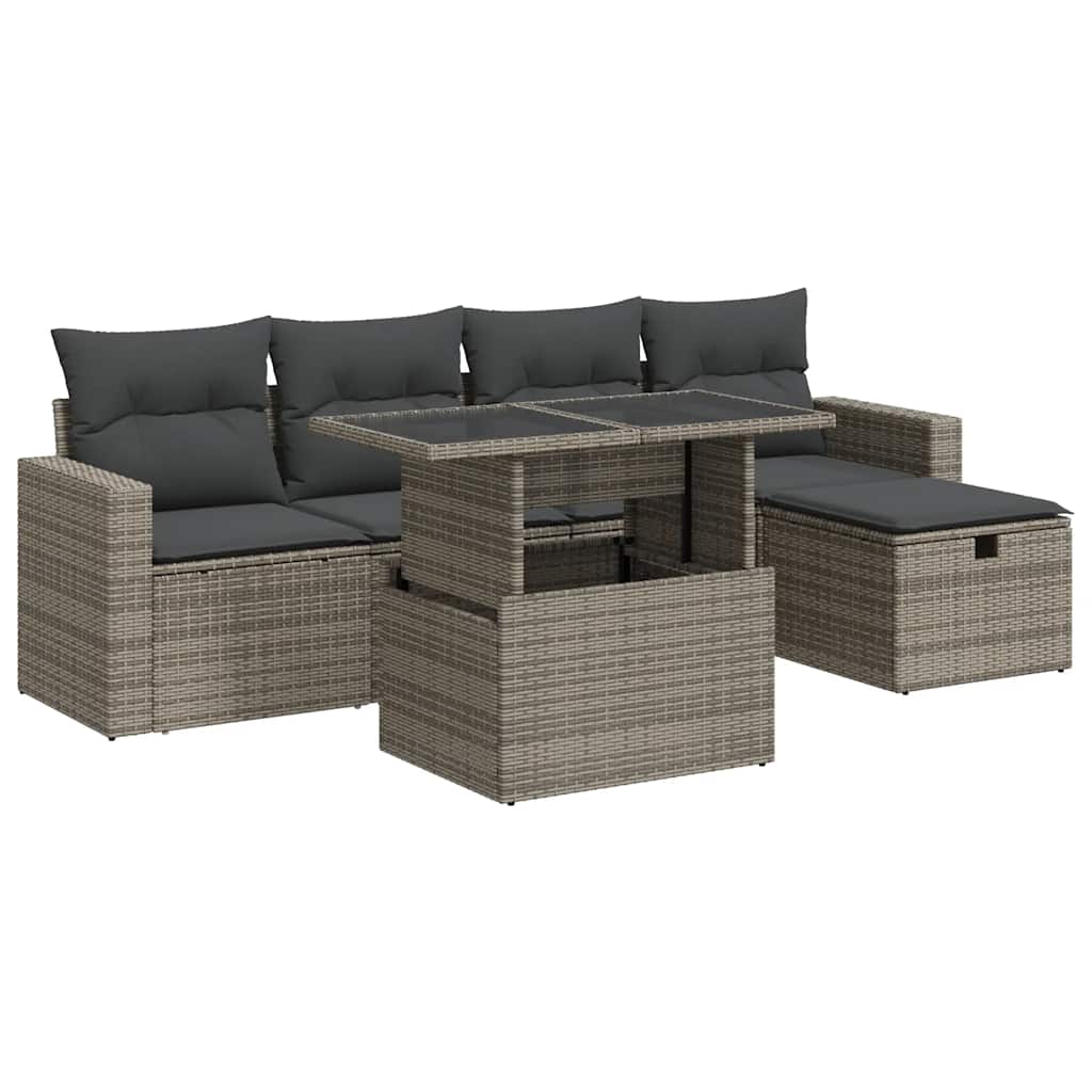 Thumbnail - vidaXL 6-tlg. Garten-Sofagarnitur mit Kissen Grau Poly Rattan