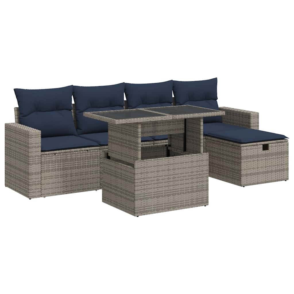 Thumbnail - vidaXL 6-tlg. Garten-Sofagarnitur mit Kissen Braun Poly Rattan Akazie