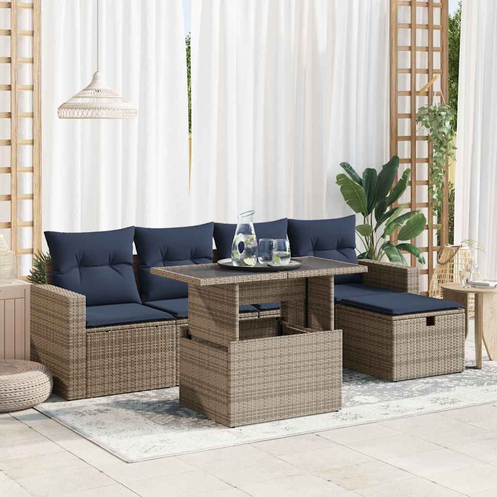 vidaXL 6-tlg. Garten-Sofagarnitur mit Kissen Grau Poly Rattan