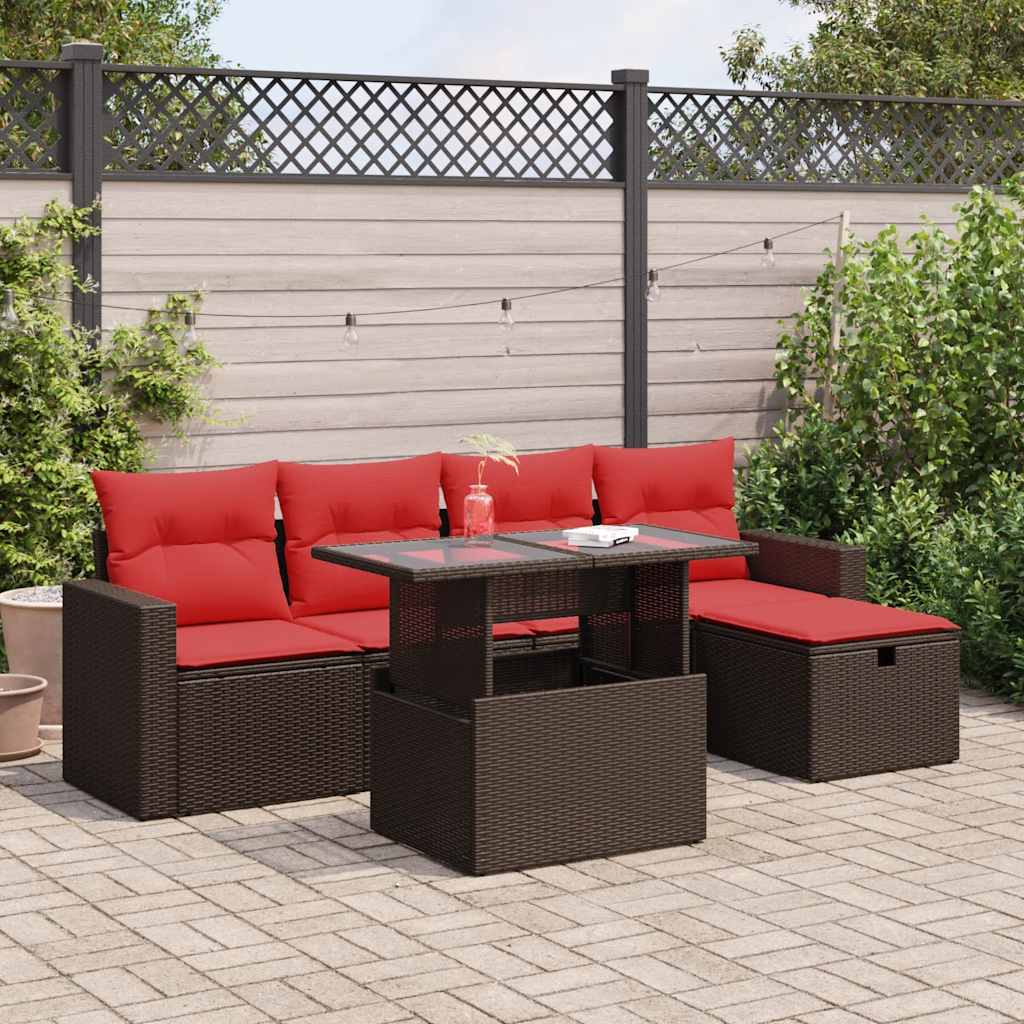vidaXL Set mobilier grădină perne 6 piese negru poliratan/lemn acacia
