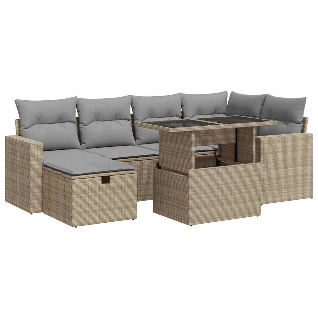 Thumbnail - vidaXL 7-tlg. Garten-Sofagarnitur mit Kissen Beige Poly Rattan
