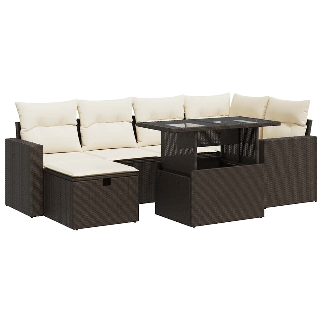 Thumbnail - vidaXL 7-tlg. Garten-Sofagarnitur mit Kissen Braun Poly Rattan