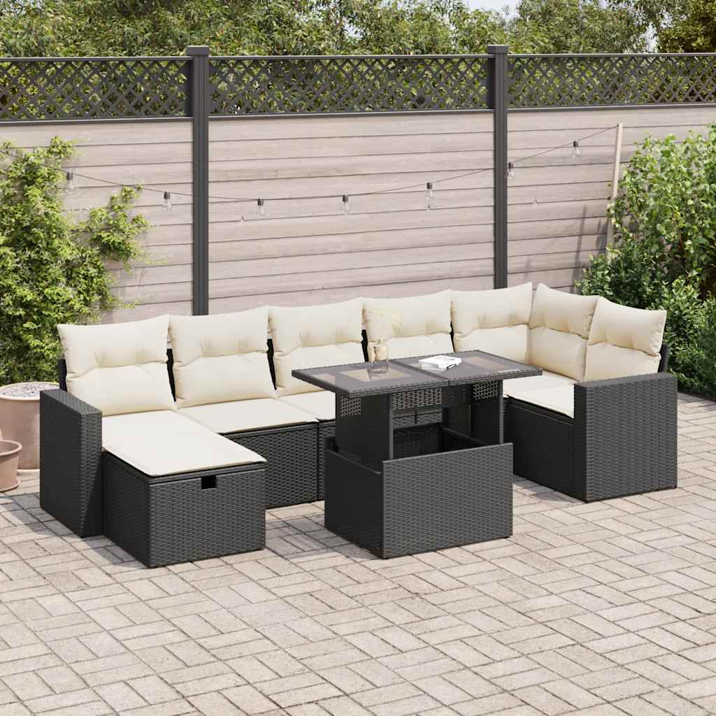 vidaXL 8-tlg. Garten-Sofagarnitur mit Kissen Schwarz Poly Rattan