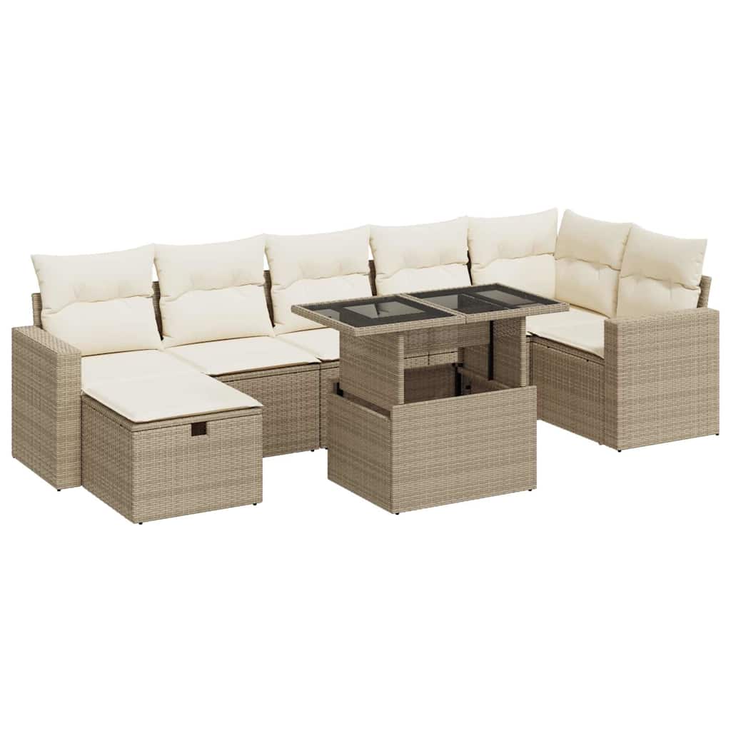 Thumbnail - vidaXL 8-tlg. Garten-Sofagarnitur mit Kissen Beige Poly Rattan