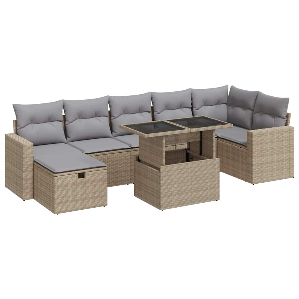 Thumbnail - vidaXL 8-tlg. Garten-Sofagarnitur mit Kissen Beige Poly Rattan