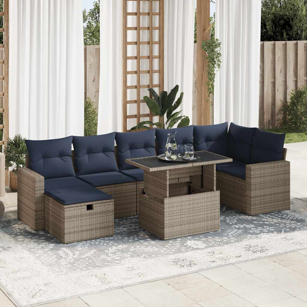 vidaXL 8-tlg. Garten-Sofagarnitur mit Kissen Braun Poly Rattan Akazie