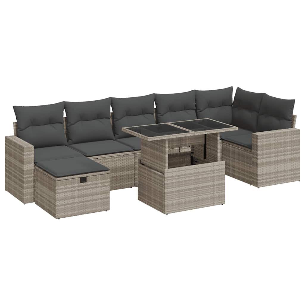 Thumbnail - vidaXL 8-tlg. Garten-Sofagarnitur mit Kissen Hellgrau Poly Rattan