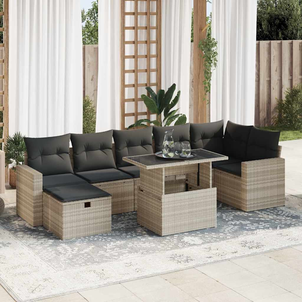 vidaXL 8-tlg. Garten-Sofagarnitur mit Kissen Hellgrau Poly Rattan