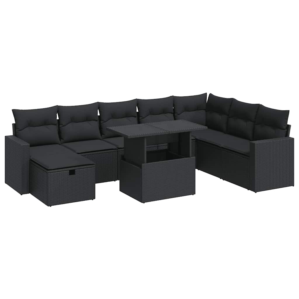 Thumbnail - vidaXL 9-tlg. Garten-Sofagarnitur mit Kissen Schwarz Poly Rattan