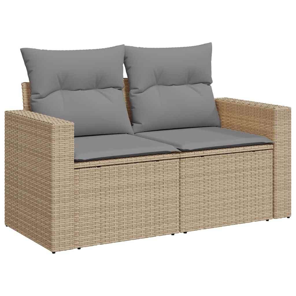 vidaXL 9-delige Loungeset met kussens poly rattan beige