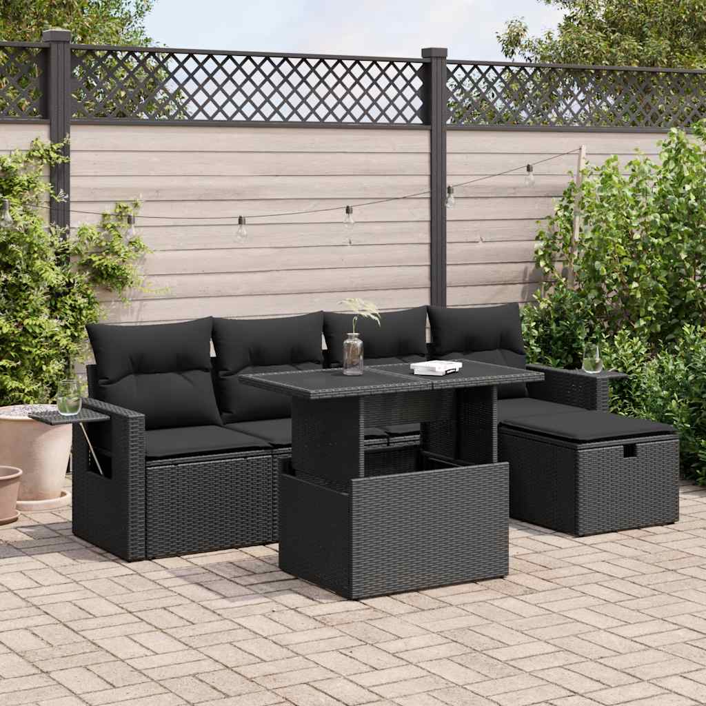 vidaXL Set mobilier de grădină cu perne, 6 piese, negru, poliratan