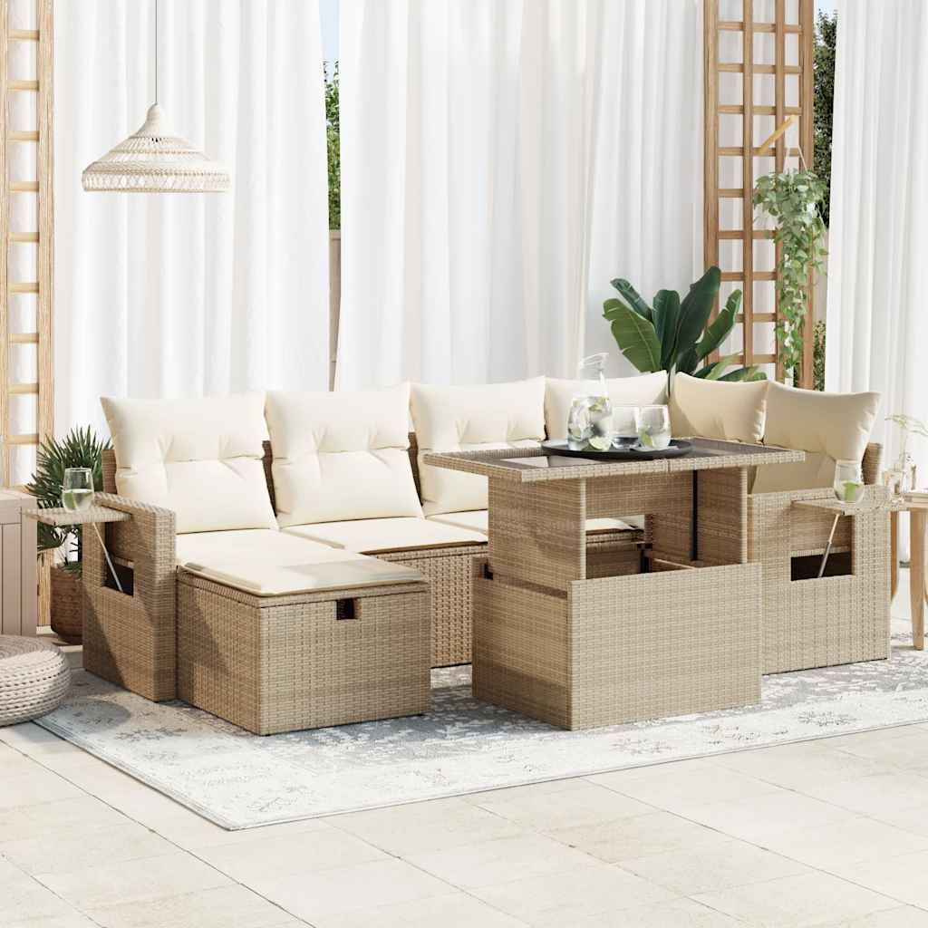 vidaXL Set canapele de grădină, 7 piese, cu perne, bej, poliratan