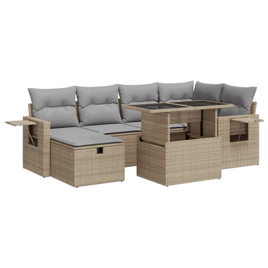 Thumbnail - vidaXL 7-tlg. Garten-Sofagarnitur mit Kissen Beige Poly Rattan