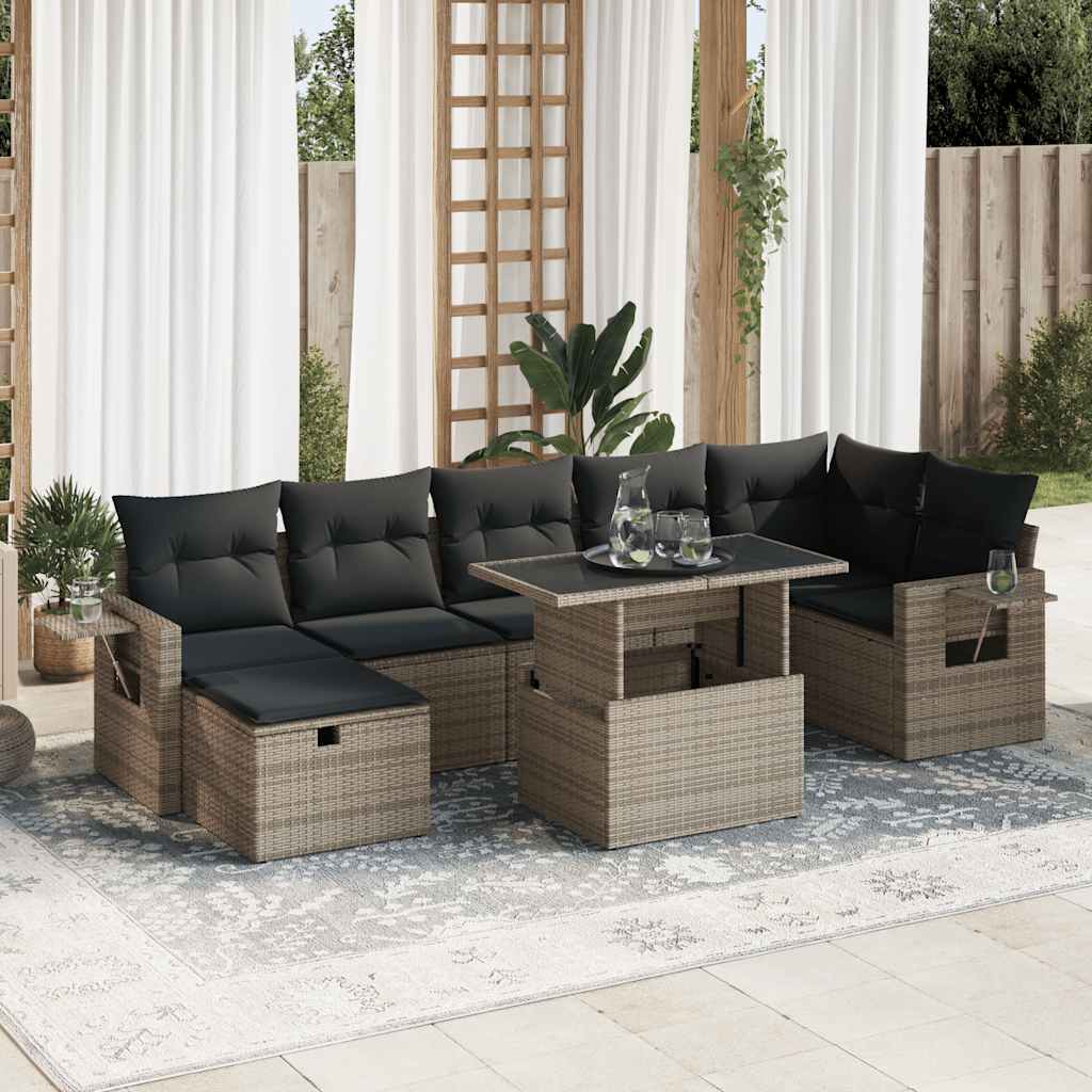 vidaXL Set canapele de grădină cu perne, 8 piese, gri, poliratan