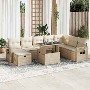 Vrtna garnitura 9-delna z blazinami bež poli ratan