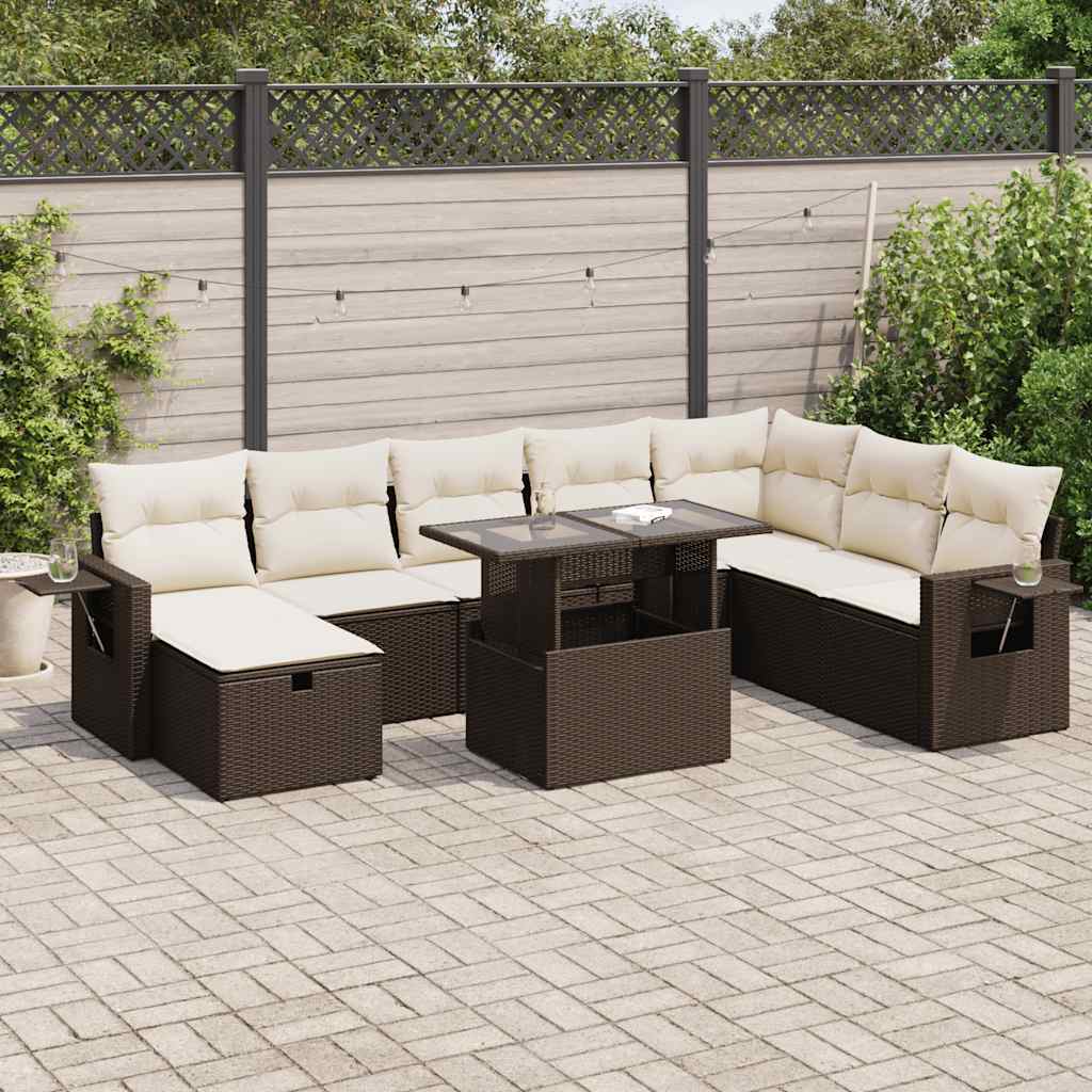 vidaXL 9-tlg. Garten-Sofagarnitur mit Kissen Braun Poly Rattan