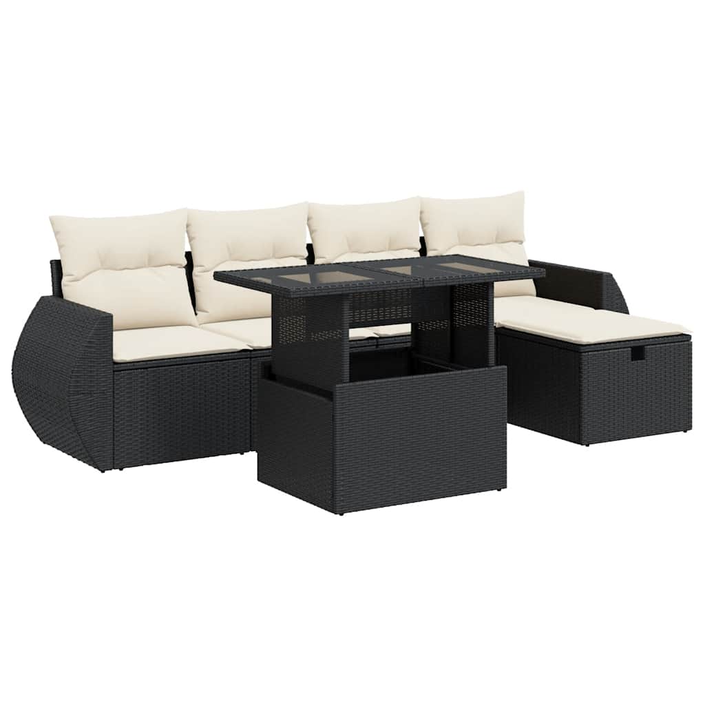 Thumbnail - vidaXL 6-tlg. Garten-Sofagarnitur mit Kissen Schwarz Poly Rattan