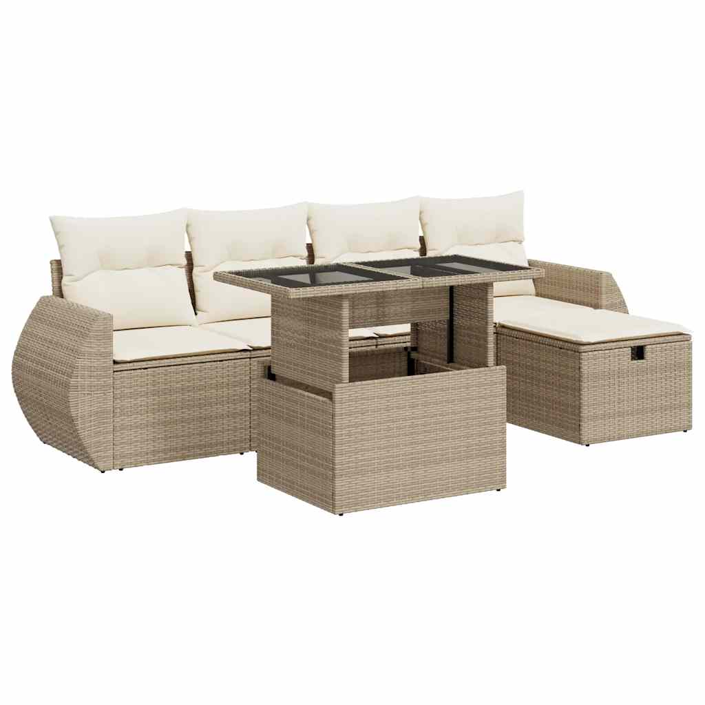 Thumbnail - vidaXL 6-tlg. Garten-Sofagarnitur mit Kissen Beige Poly Rattan