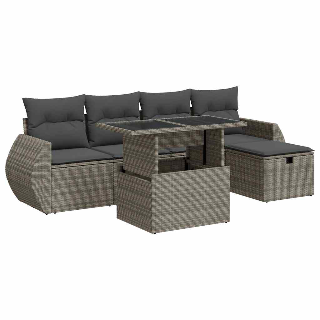 Thumbnail - vidaXL 6-tlg. Garten-Sofagarnitur mit Kissen Grau Poly Rattan